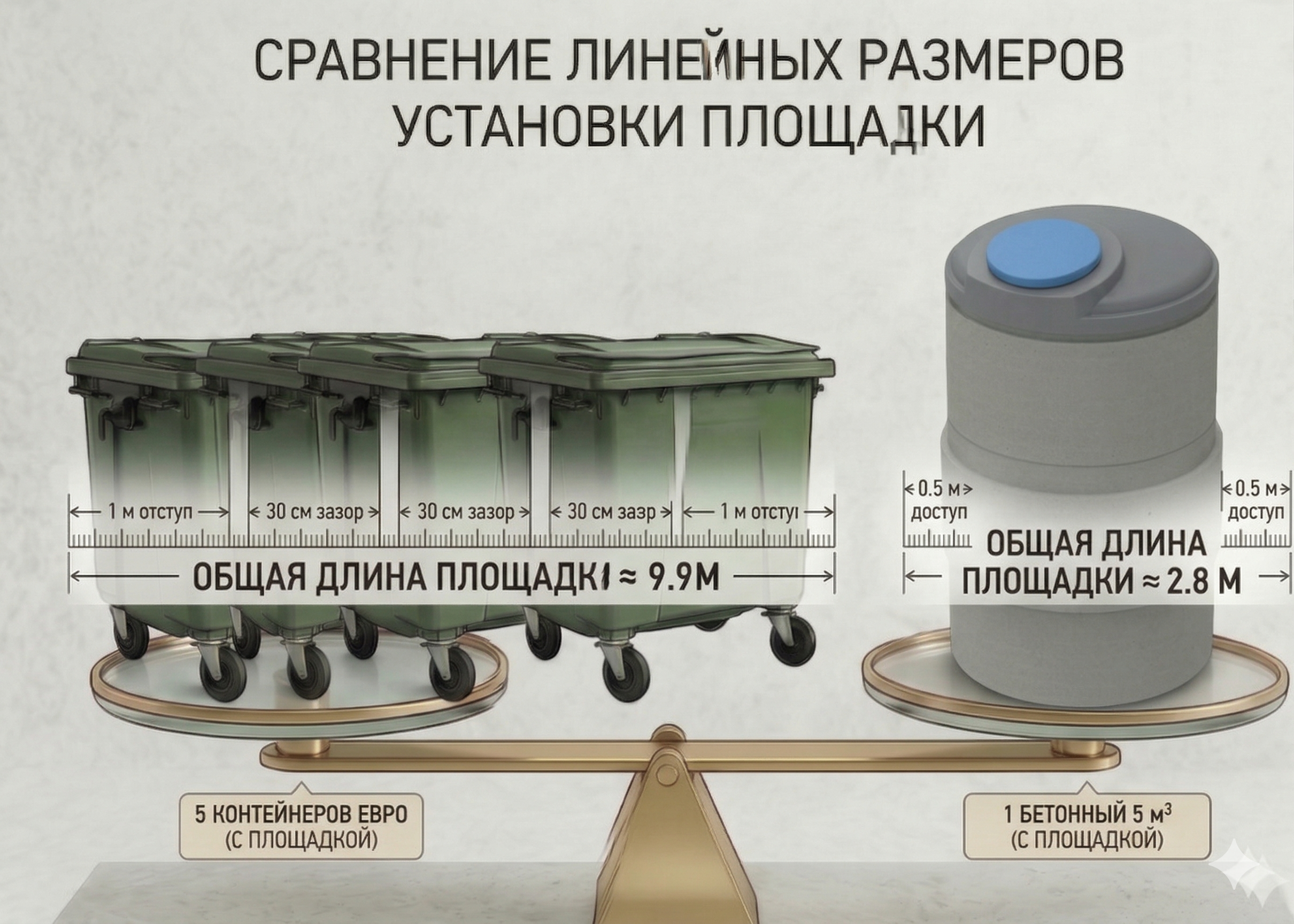 Характеристики заглублённого контейнера 3 и 5 м3