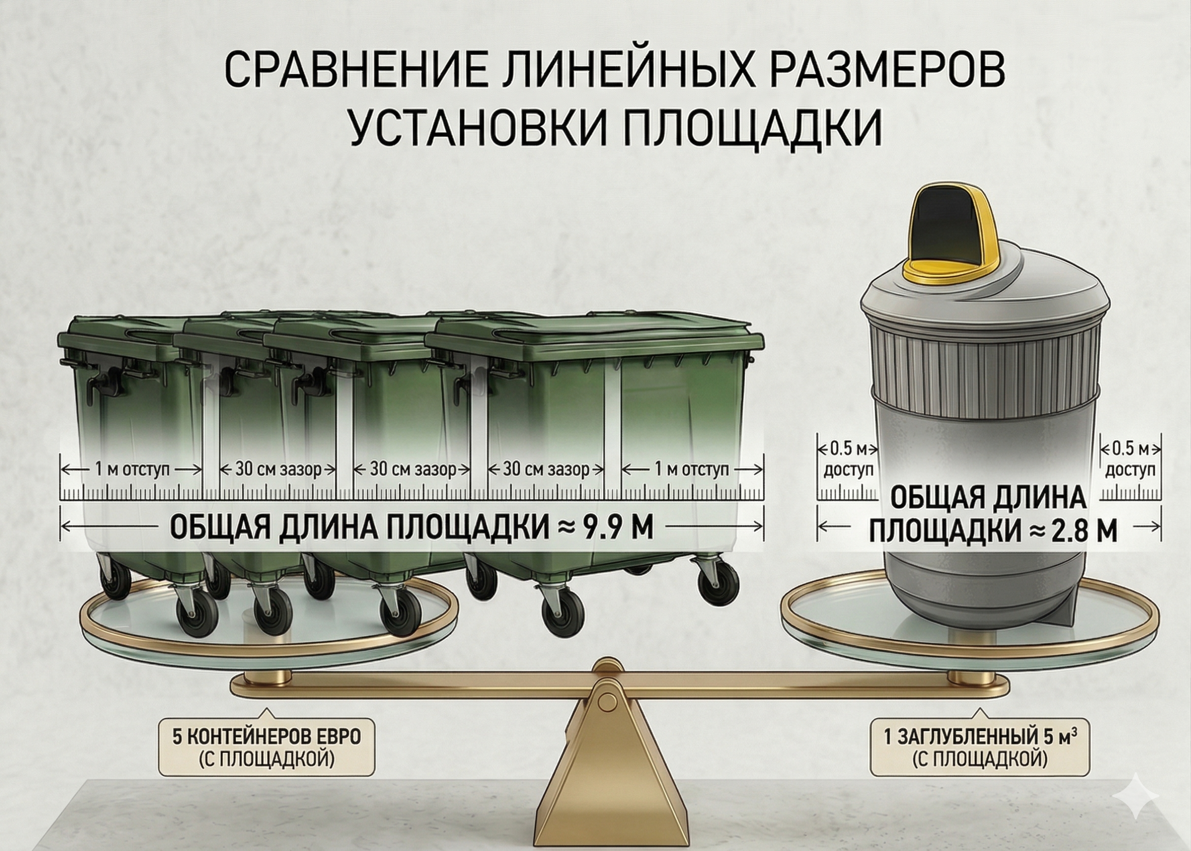 Характеристики заглублённого контейнера 3 и 5 м3